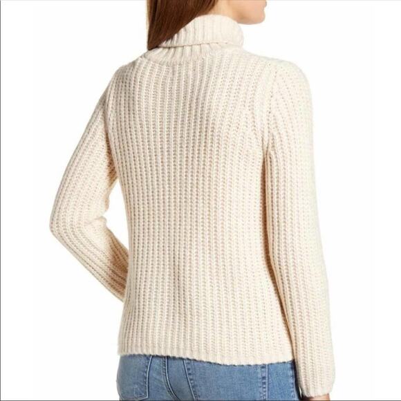 Lucky Brand Women's Oatmeal Chunky Traveling Ribbed Knit Turtleneck Sweater sz L - Picture 2 of 6